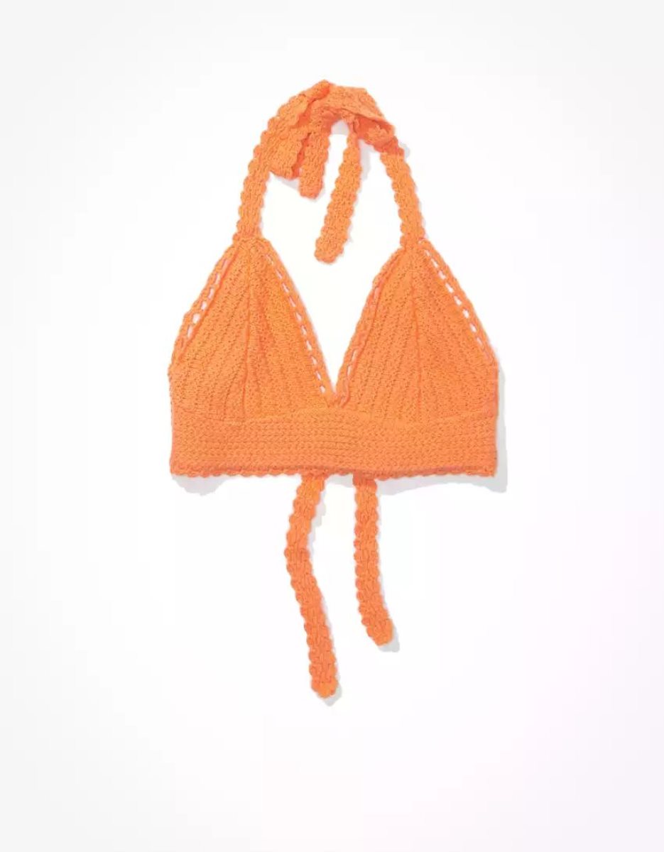 Chandails American Eagle AE Super Cropped Crochet Halter Top Orange Femme | WCC-03391503